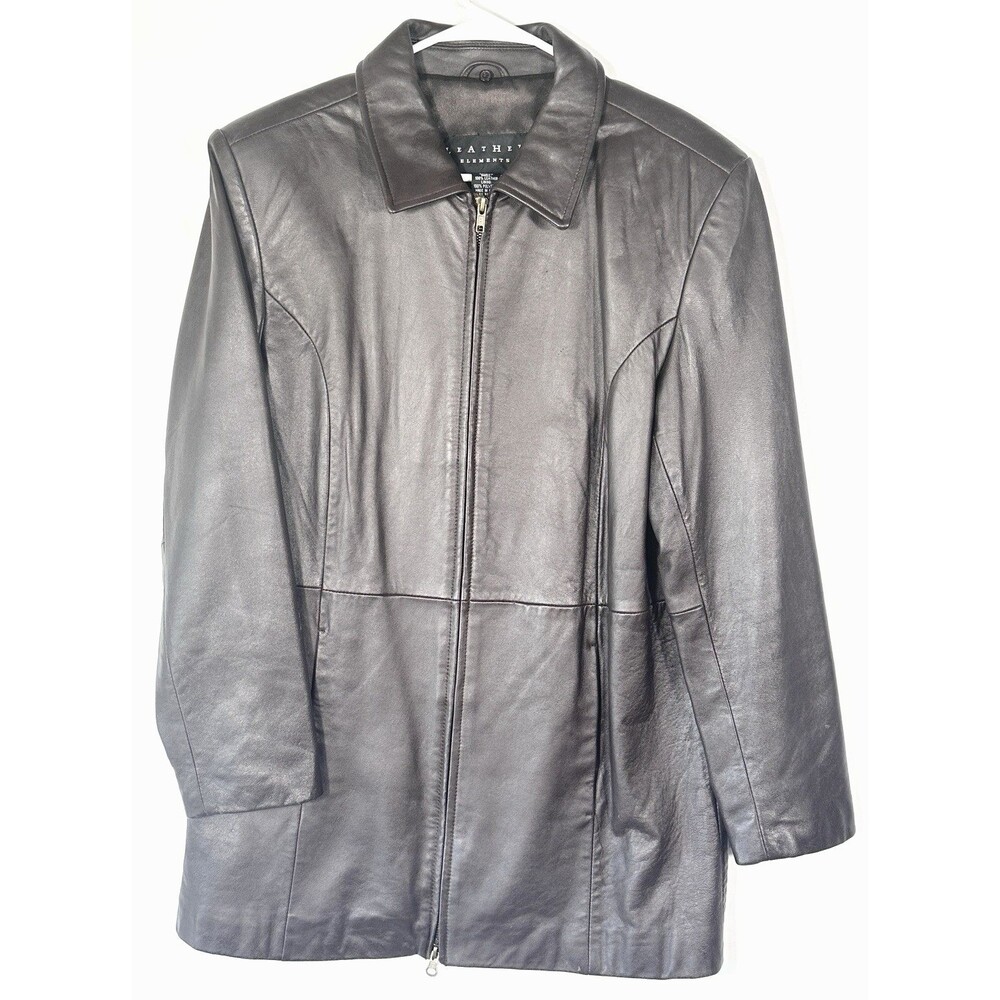 Leather Elements Small Men's 100% Black Leather Pea Coat Jacket Long Length